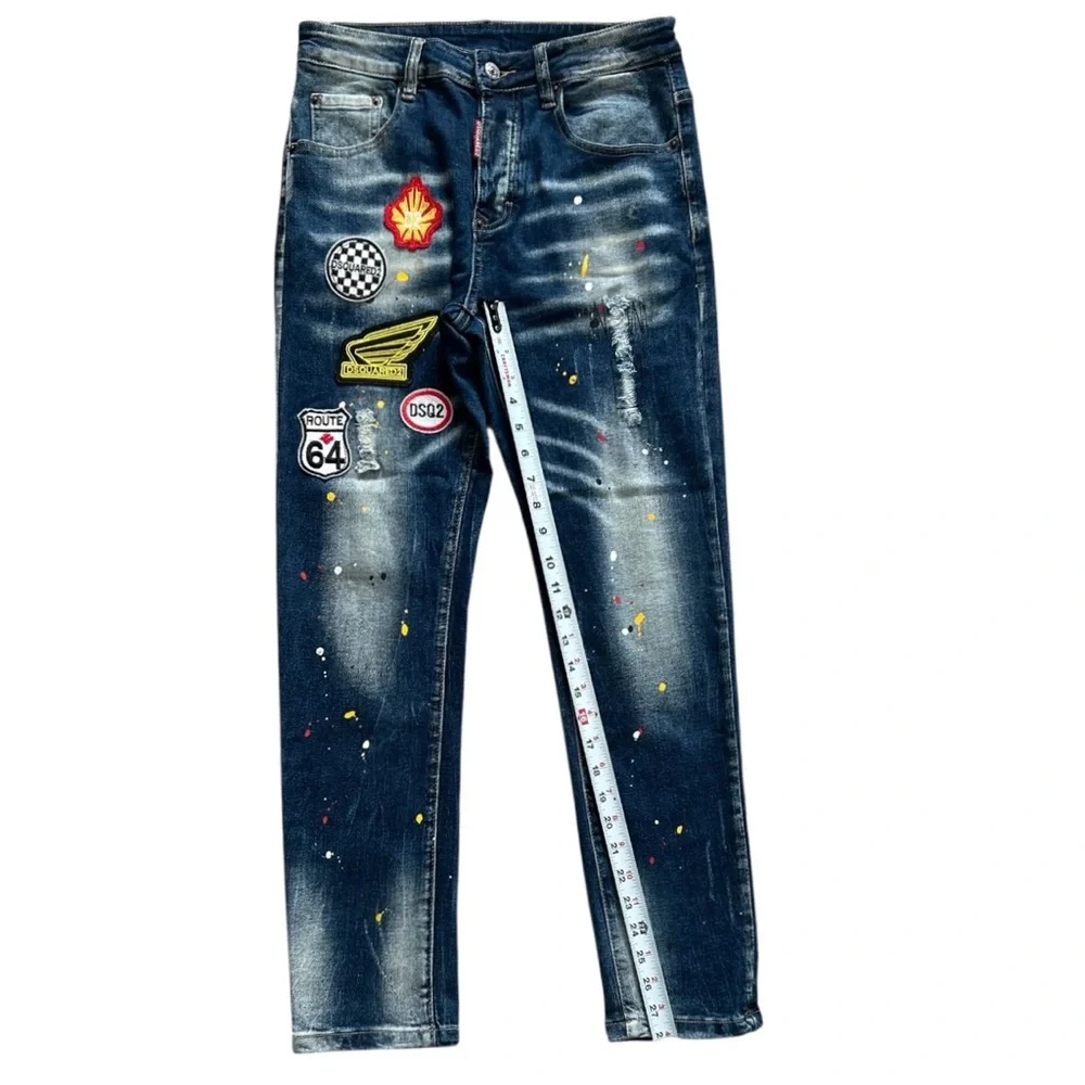 Dsquared2 Jeans 46 Blue Distressed Slim Button Fly Designer Denim Italy